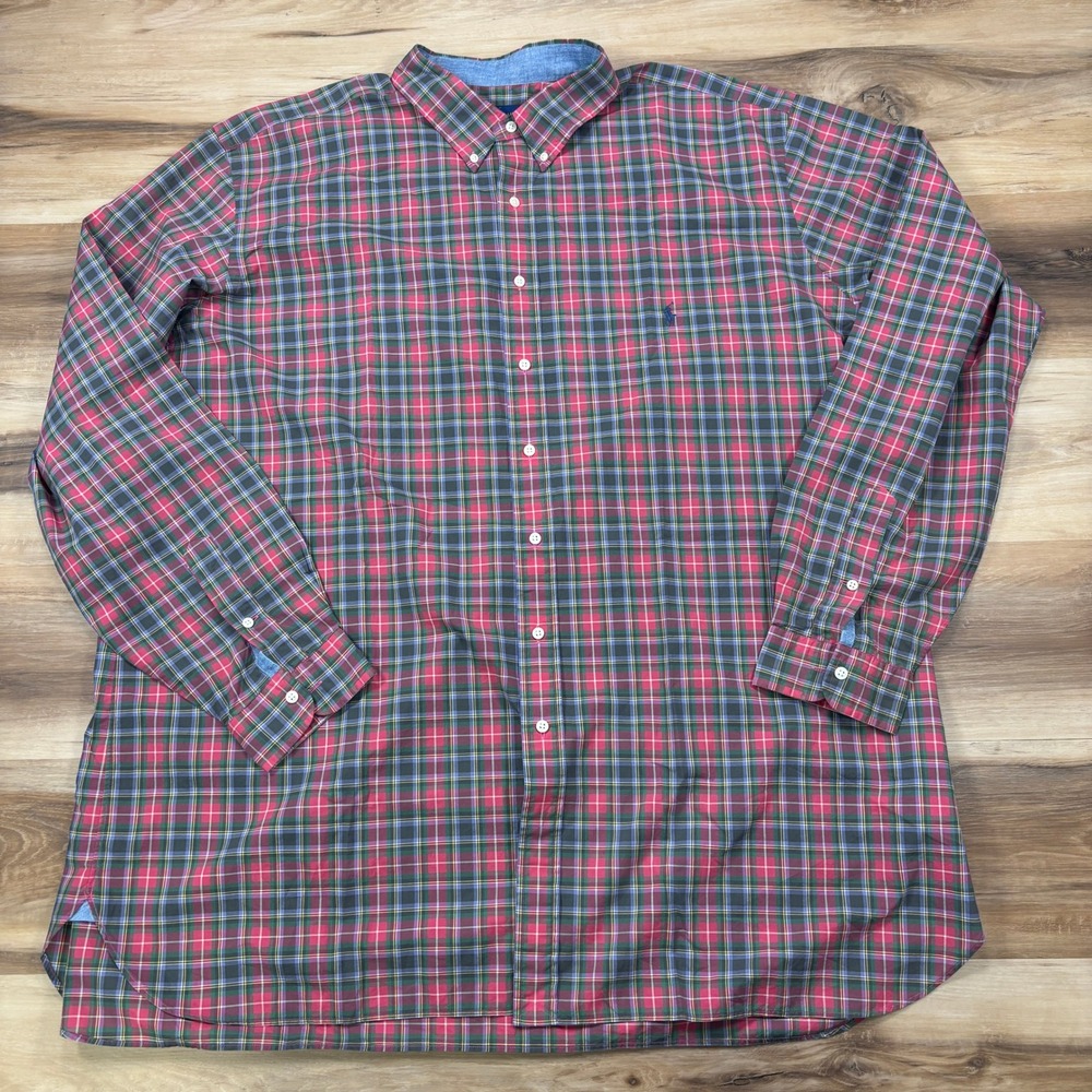 Ralph Lauren Plaid Shirt Mens 3XLT Heritage Cotton Tall Fit Red Multi Classic